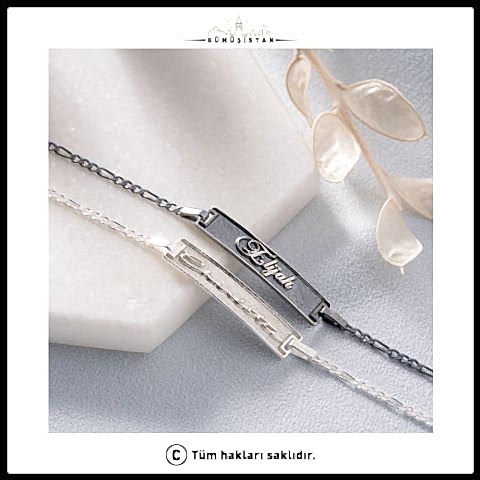 925 Ayar Gümüş Kişiye Özel Çökertme İsimli Çift Bileklik