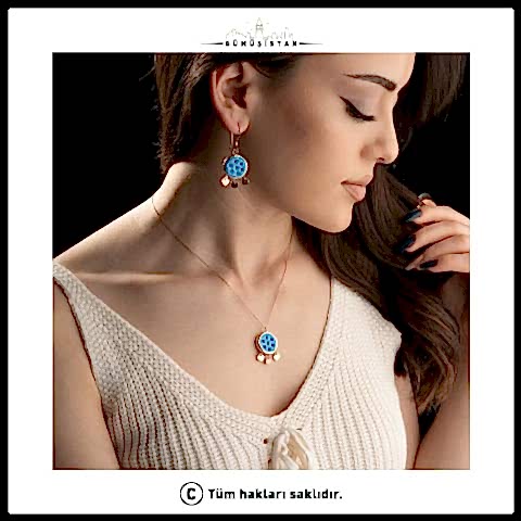 925 Ayar Gümüş Süryani Gözü Nazarlı Kolye Küpe Seti