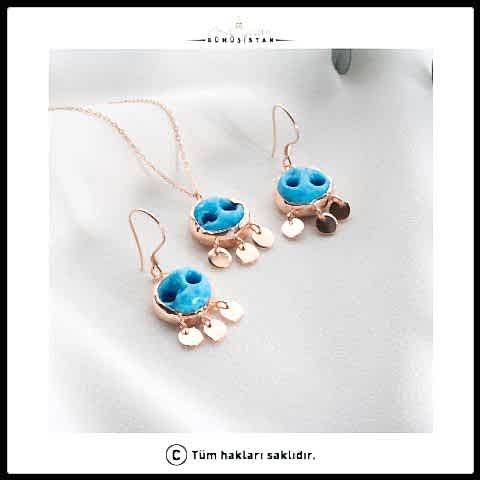 925 Ayar Gümüş Süryani Nazar Kolye Küpe Seti