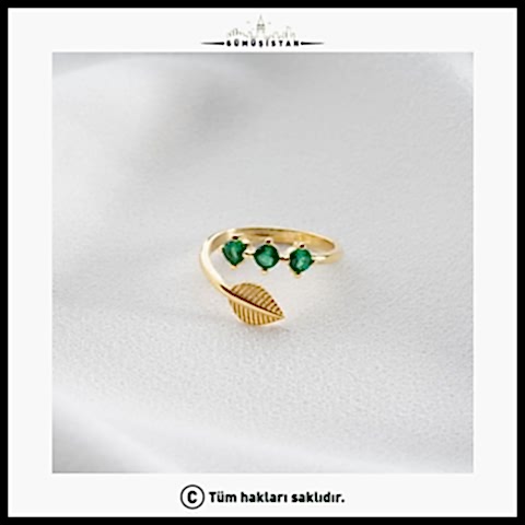925 Ayar Gümüş Üç Taşlı Yaprak Yüzük