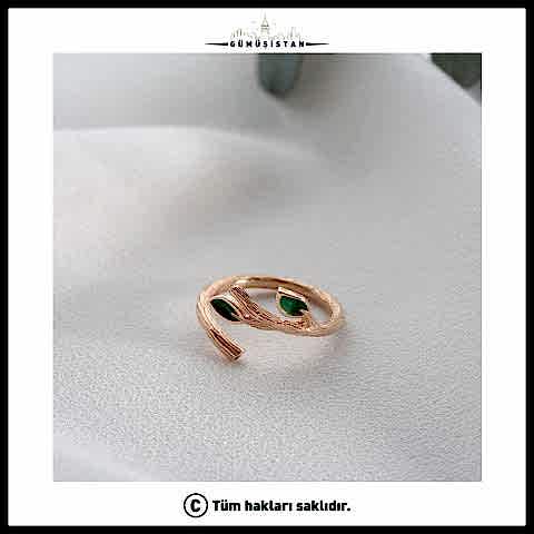 925 Ayar Gümüş Yapraklı Ayarlanabilir Yüzük