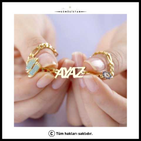 925 Ayar Gümüş İsimli Lazer Kesim Firuze Ayaklı Bileklik