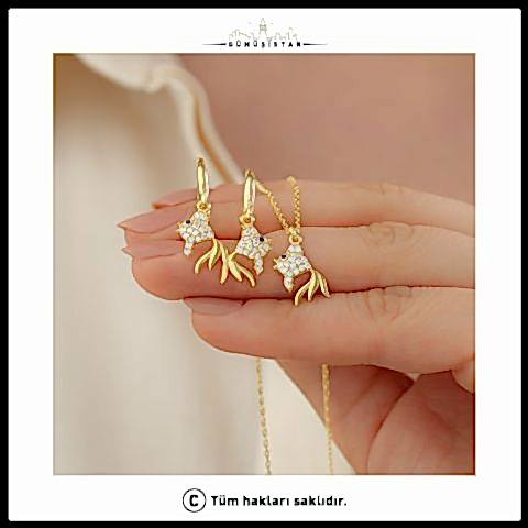 925 Ayar Gümüş Balıklı Kolye Küpe Seti
