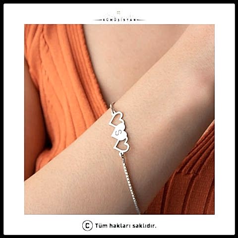 925 Ayar Gümüş Kişiye Özel Kalpli Bileklik