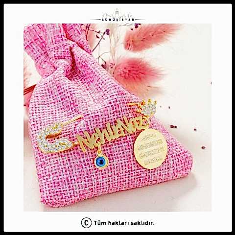 925 Ayar Gümüş Göz Nazarlı ve Taçlı Dualı İsimli Bebek İğnesi