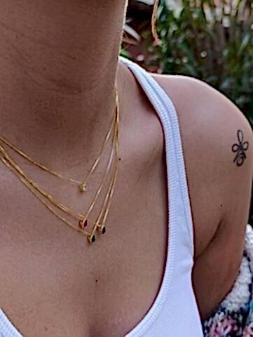 Renkli Mini Damla Taş Kolye - 925 Ayar Gümüş