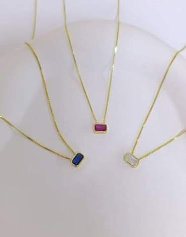 Renkli Baget Taşlı Kolye - 925 Ayar Gümüş