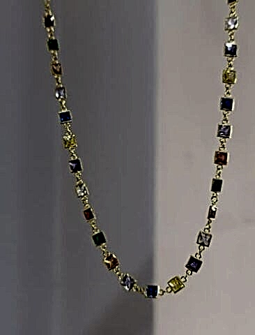 Renkli Kare Taşlı Zincir Kolye - 925 Ayar Gümüş