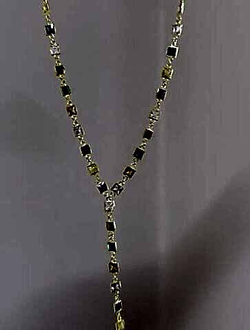 Renkli Kare Taşlı Y Zincir Kolye - 925 Ayar Gümüş