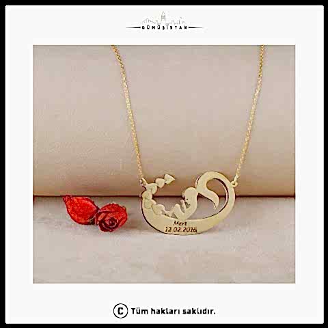 925 Ayar Gümüş Vav Desenli İsimli Bebek Kolye