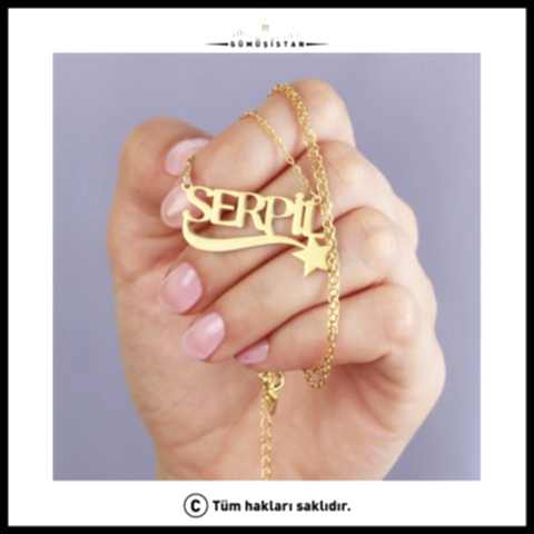 925 Ayar Gümüş Yıldızlı İsimli Kolye