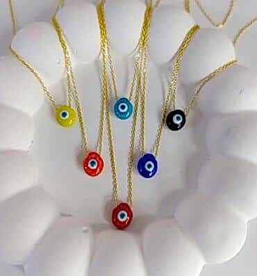 Renkli Oval Nazar Boncuklu Kolye - 925 Ayar Gümüş
