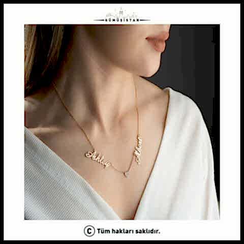 925 Ayar Gümüş İki İsim Taşlı Kolye