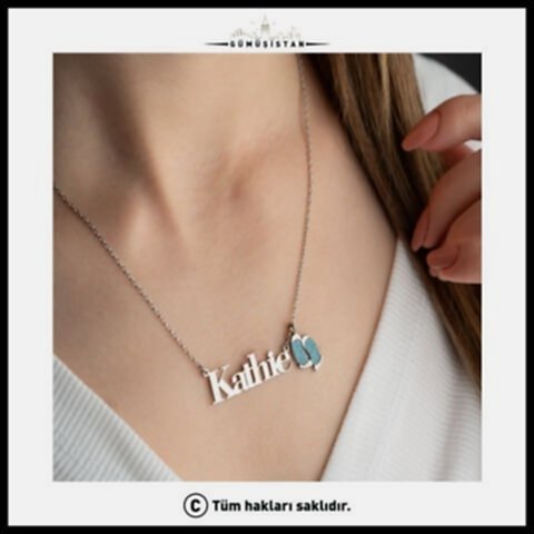 925 Ayar Gümüş Mavi Ayaklı İsim Kolye