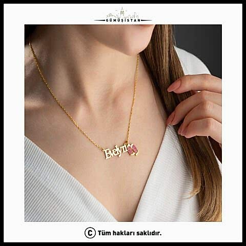 925 Ayar Gümüş Pembe Ayaklı İsim Kolye