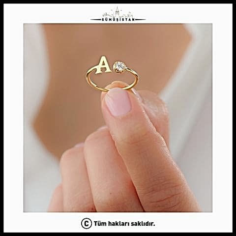 925 Ayar Gümüş Harfli Tektaş Yüzük