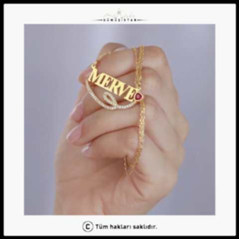 925 Ayar Gümüş Pembe Taşlı İsimli Kolye