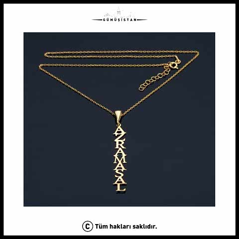 925 Ayar Gümüş İsimli Dikey Kolye