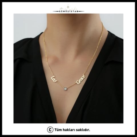 925 Ayar Gümüş Kişiye Özel İsimli Nazarlı Kolye