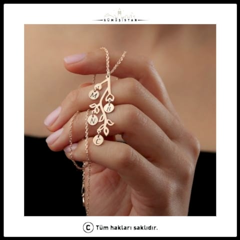 925 Ayar Gümüş Kişiye Özel Harfli Hayat Ağacı Kolye
