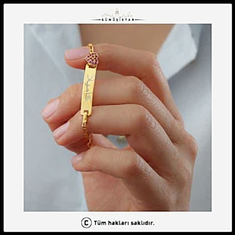 925 Ayar Gümüş Pembe Renkli İsimli Çocuk Bileklik