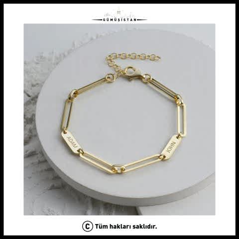 925 Ayar Gümüş İsimli Ataç Zincir Bileklik