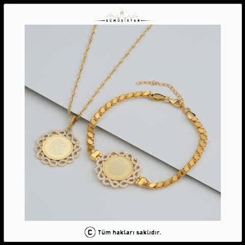 925 Ayar Gümüş Ayetel Kürsi Yazılı Kolye Bileklik Set
