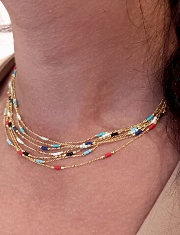 Renkli Boncuklu Zincir Kolye - 925 Ayar Gümüş