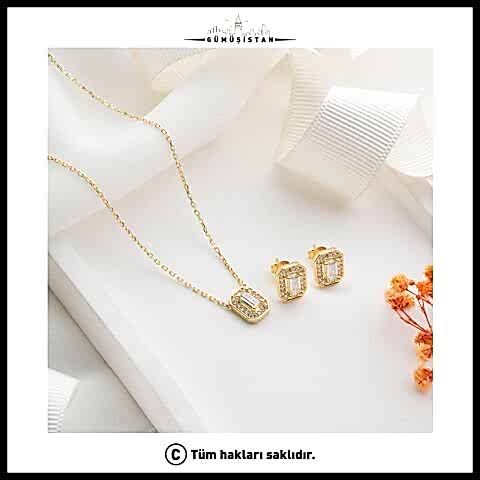 925 Ayar Gümüş Baget Kolye-Küpe Set