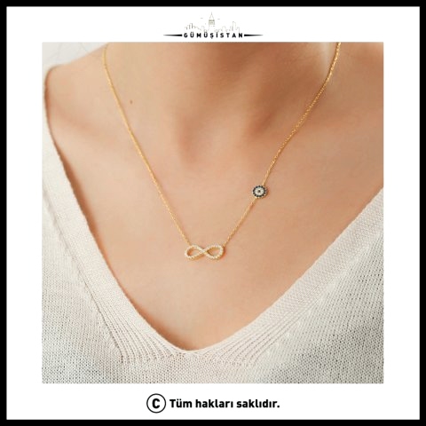925 Ayar Gümüş Nazarlı Sonsuzluk Kolye
