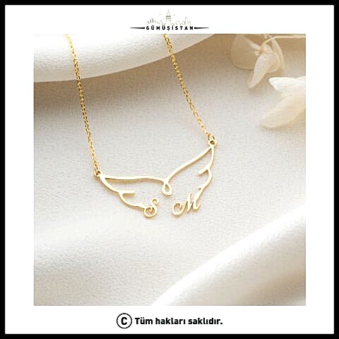 925 Ayar Gümüş Harf Detaylı Melek Kanadı Kolye