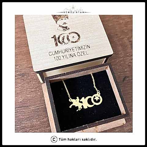 14 Ayar Altın Kaplama Cumhuriyetin 100. Yılına Özel Tasarlanmış Kolye