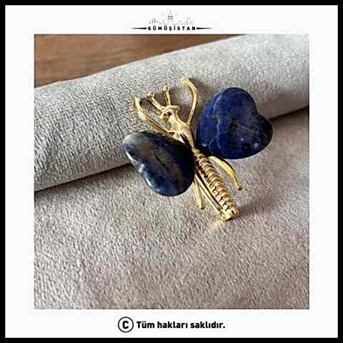 14 Ayar Altın Kaplama Desenli Doğal Taş Yusufçuk Broş