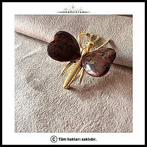 14 Ayar Altın Kaplama Doğal Taş Yusufçuk Broş