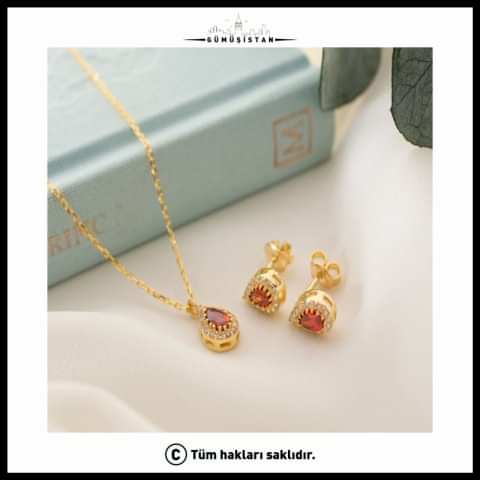 925 Ayar Gümüş Ocak Ayı Doğum Taşı ( Garnet ) Kolye - Küpe Seti
