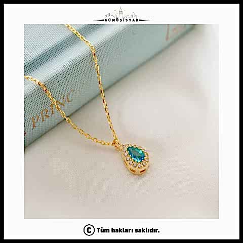 925 Ayar Gümüş Aralık Ayı Doğum Taşı ( Blue Topaz ) Damla Kolye