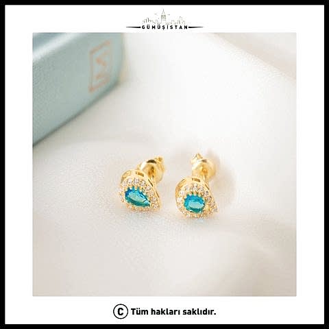 925 Ayar Gümüş Aralık Ayı Doğum Taşı ( Blue Topaz ) Damla Küpe
