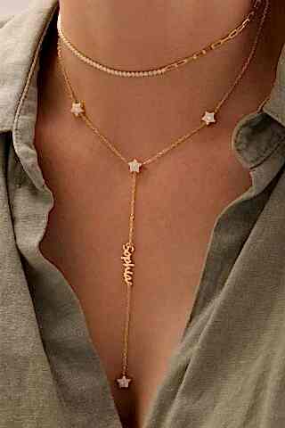 Taşlı Yıldız Figürlü Y Dikey İsim Kolye - 925 Ayar Gümüş