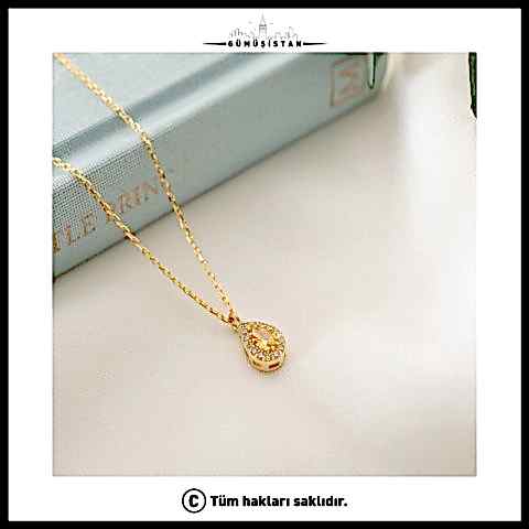 925 Ayar Gümüş Kasım Ayı Doğum Taşı ( Citrine ) Damla Kolye