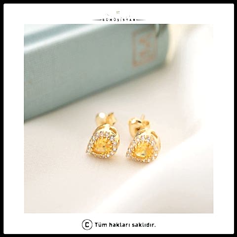 925 Ayar Gümüş Kasım Ayı Doğum Taşı ( Citrine ) Damla Küpe