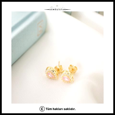 925 Ayar Gümüş Ekim Ayı Doğum Taşı ( Pink Tourmaline ) Damla Küpe