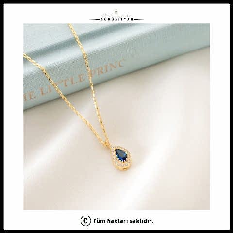 925 Ayar Gümüş Eylül Ayı Doğum Taşı ( Sapphire ) Damla Kolye