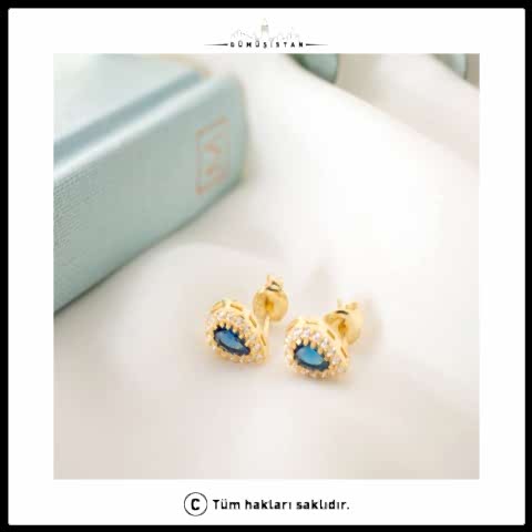 925 Ayar Gümüş Eylül Ayı Doğum Taşı ( Sapphire ) Damla Küpe