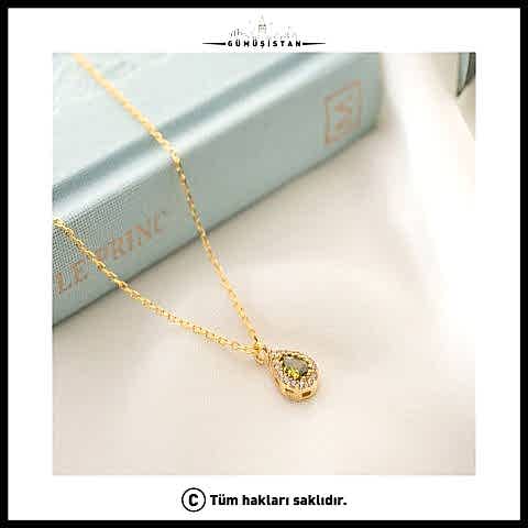 925 Ayar Gümüş Ağustos Ayı Doğum Taşı ( Peridot ) Damla Kolye