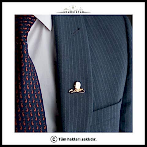 14 Ayar Altın Kaplama Atatürk İmzalı Özel Tasarım Broş