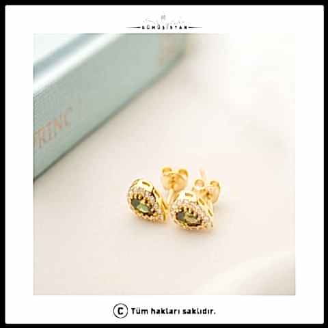 925 Ayar Gümüş Ağustos Ayı Doğum Taşı ( Peridot ) Damla Küpe