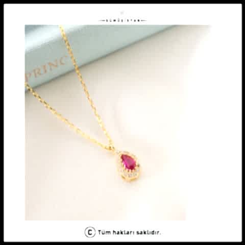 925 Ayar Gümüş Temmuz Ayı Doğum Taşı ( Ruby ) Damla Kolye