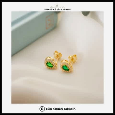 925 Ayar Gümüş Mayıs Ayı Doğum Taşı ( Emerald ) Damla Küpe