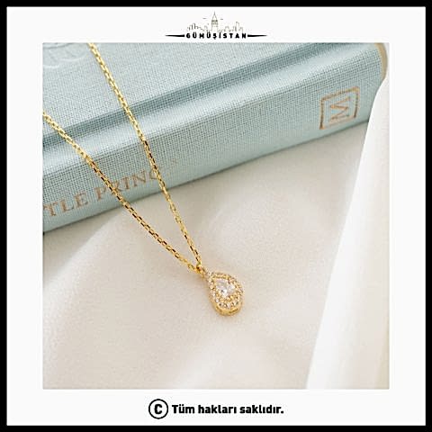 925 Ayar Gümüş Nisan Ayı Doğum Taşı ( Diamond ) Damla Kolye