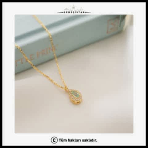 925 Ayar Gümüş Mart Ayı Doğum Taşı ( Aquamarine ) Damla Kolye